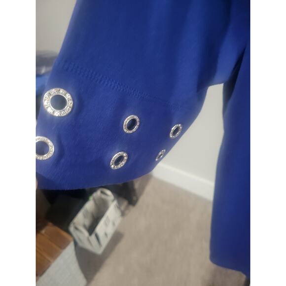 Quacker Factory Large Light Navy Gromet Detail Elbow Sleeve Top A684991 NWOT - Picture 6 of 11